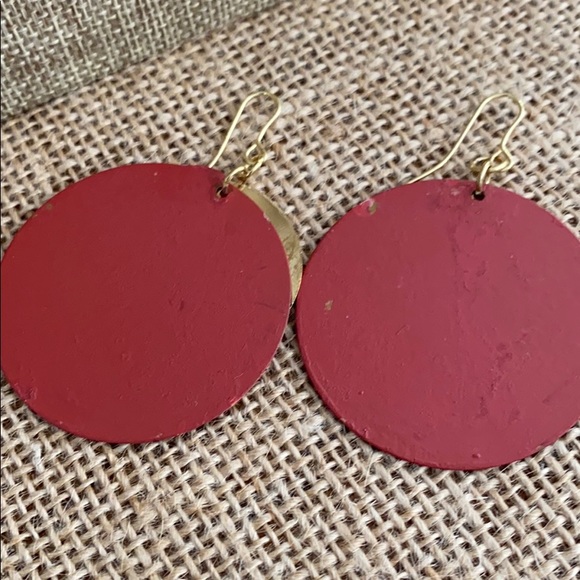 Red Terra-cotta Circle Dangle Earrings Goldtone - Picture 3 of 4